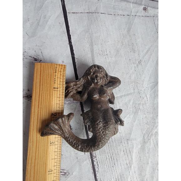 Vintage Cast Iron Mermaid Metal Shelf Sitter 3-1/4" Tall x 3-1/4" Wide - Picture 5 of 5